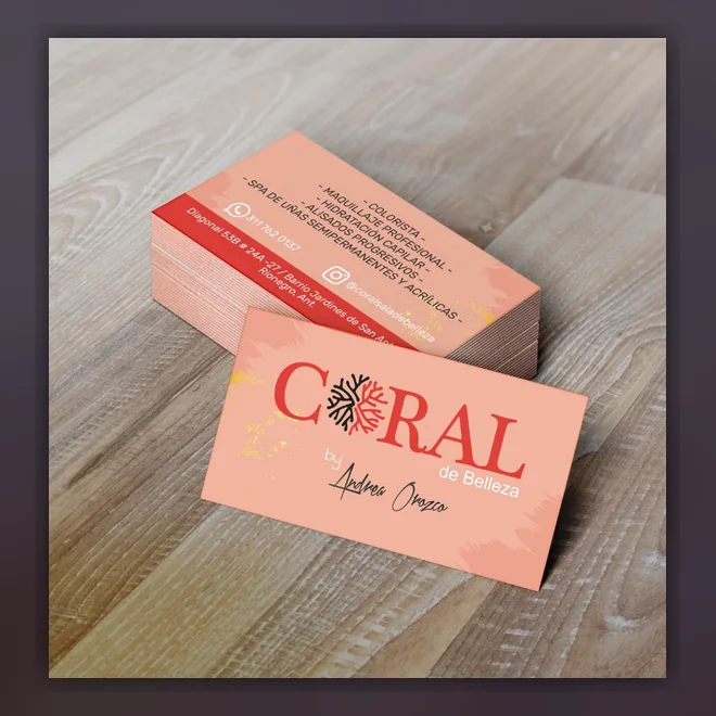 Proyecto real de Creador Gráfico: Tarjetas comerciales para marca de belleza.